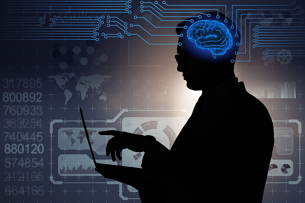 Businessman in artificial intelligence concept HSKL