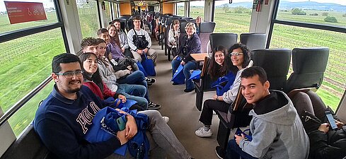 Participants of the BIP 'Decarbonization Strategies in Process Engineering' on the train ride through the Palatinate. Students from the partner university Turku AMK took part in the BIP.