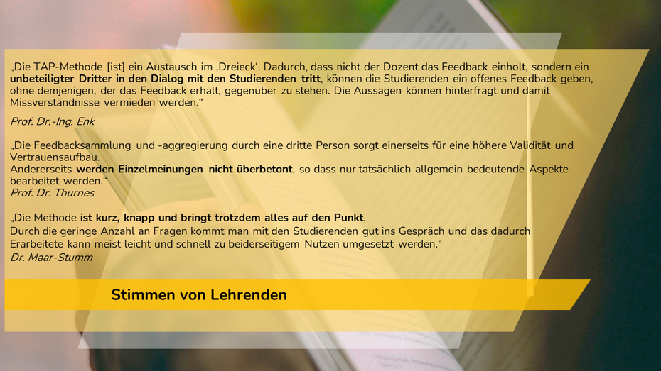 verschiedene O-Töne von Lehrenden zum TAP