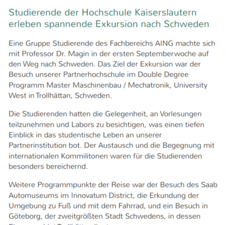 Studierende der Hochschule Kaiserslautern erleben spannende Exkursion nach Schweden