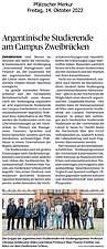 Newspaper report October 2022: Argentinian students at the Zweibrücken Campus