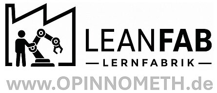 Logo LeanFab mit symbolischer Fabrikdarstellung
